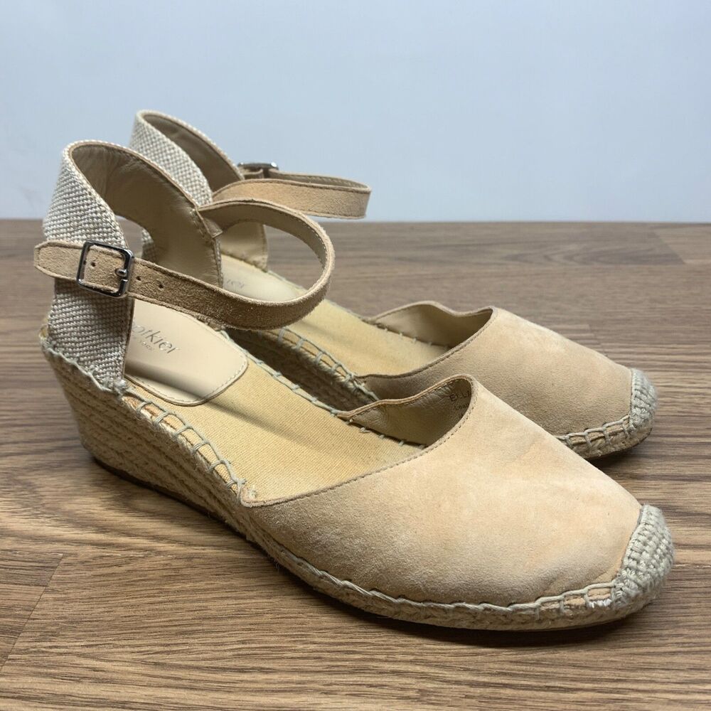 Botkier "Elia" Ankle Strap Espadrille Sandals Wedge Sand Nude sz 8.5 Nubuck